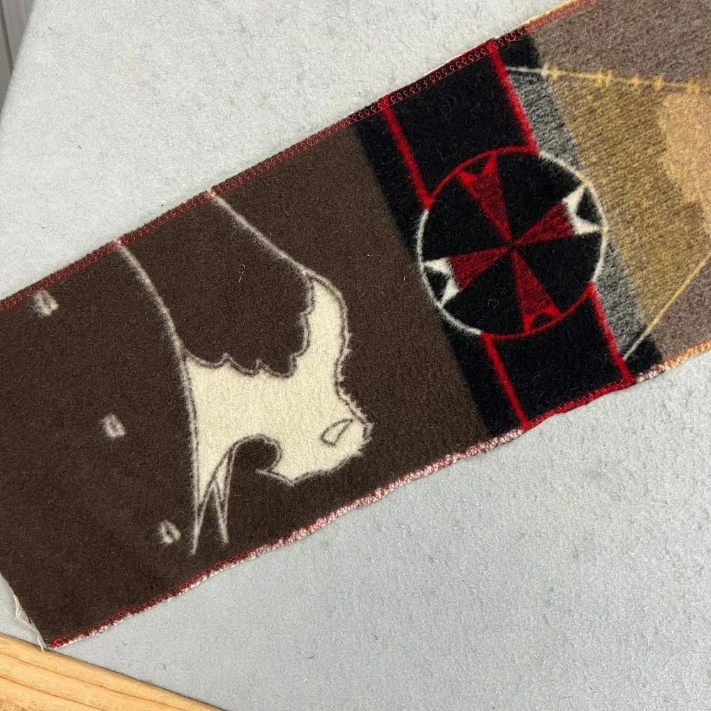 Vintage Southwestern Reversible Scarf (2) Teepee Medicine Wheel Brown Cream 61x9